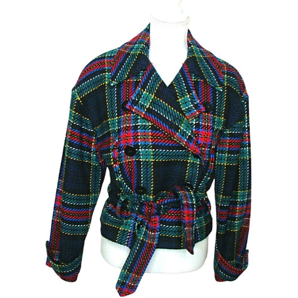 Georgiou Studio Wool Tartan Plaid Blazer Jacket Notch Belted Vintage Womens Sz 6